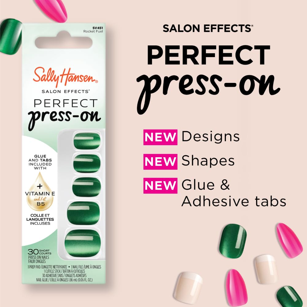 Sally Hansen Instant Cuticle Remover & Salon Effects Perfect Press-On Nails, 30 Designs, Nail Glue & Tabs