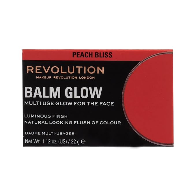 Revolution, Balm Glow, Multi-Use Balm for Cheeks, Eyes & Lips, Buildable Formula, Dewy Finish, Peach Bliss, 1.12 Oz.