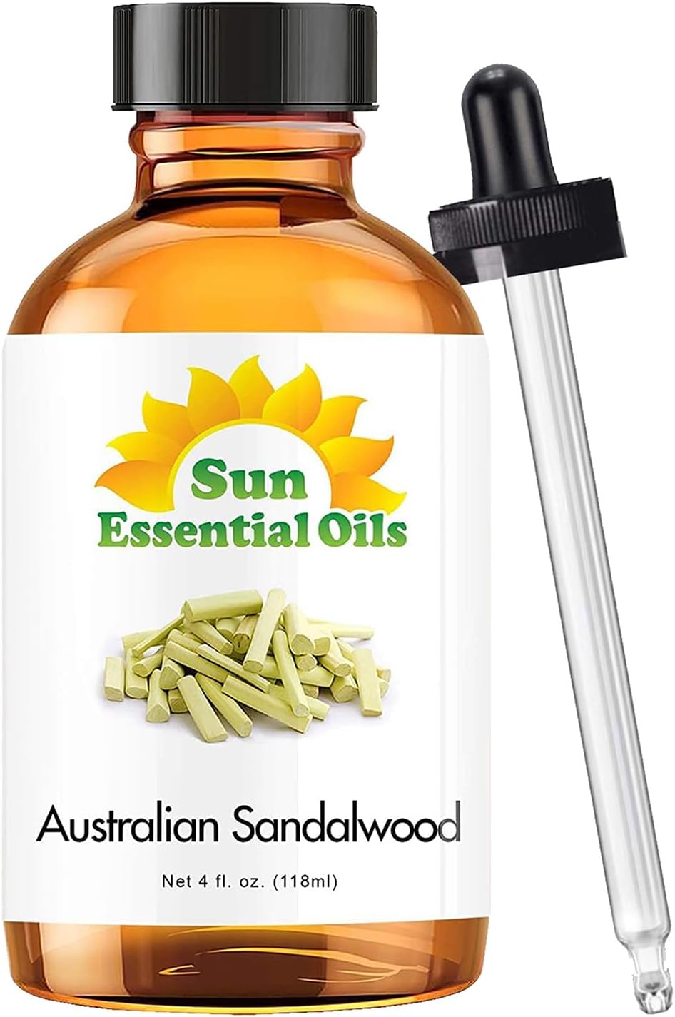 Sun Essential Oils – 4 oz Australian Sandalwood Essential Oil with Dropper for Diffuser, Skin, Aromatherapy Massage, Humidifier, Scent for Candle, Lotion & Soap Making at Home, Fragrance for Room