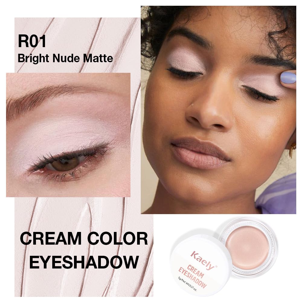 Kaely Single Cream Eyeshadow Pot, Bright Nude Matte Eye Shadow for Older Women High Pigmented Waterproof, Natural Eyeshadow Palette Makeup Brightener, sombras en crema para ojos, Blendable, R01