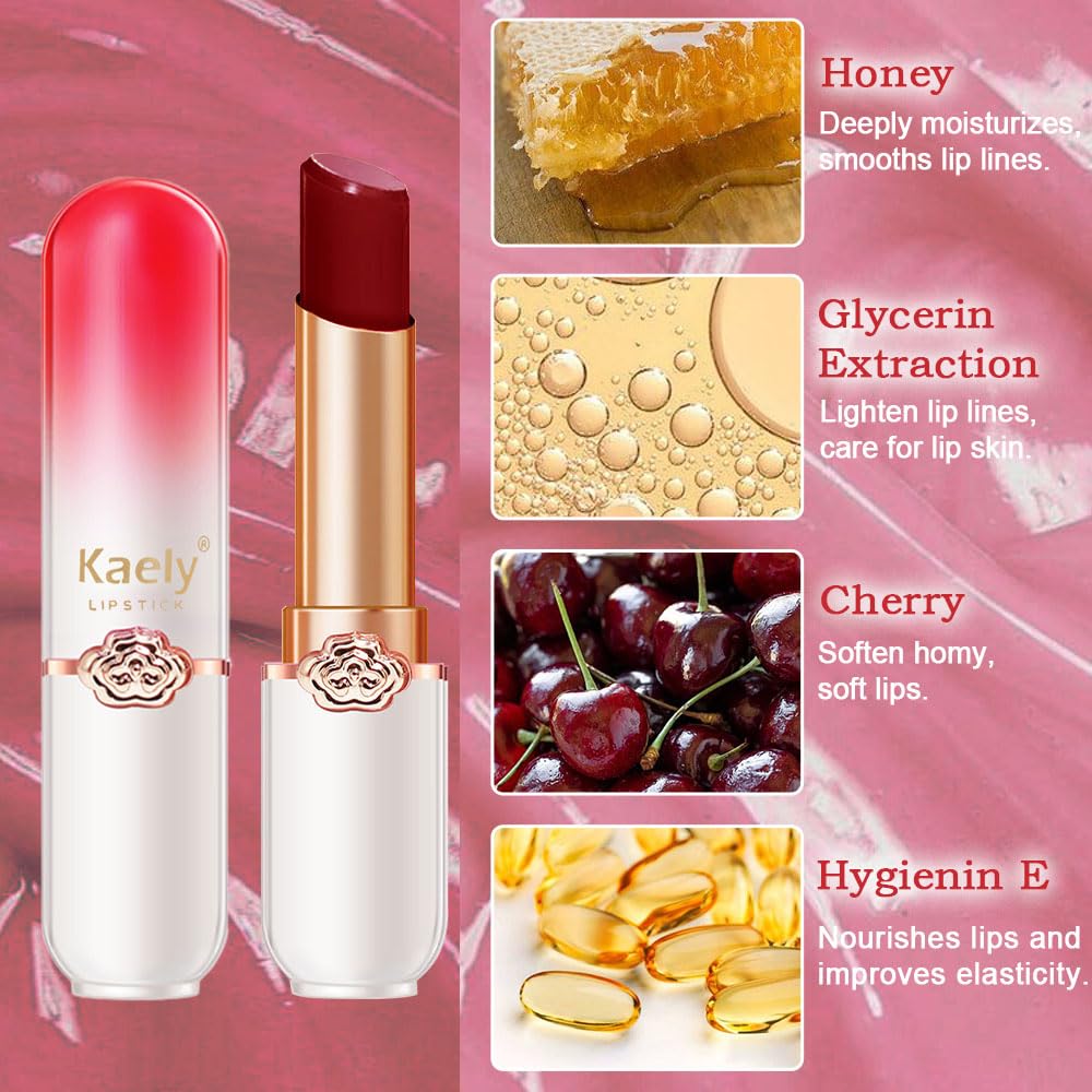 Kaely 2Pcs Hydrating Honey Lipstick Tinted Lip Balm, Black Red Cherry Color Changing PH Lipstick Makeup, Korean Magic Lip Stain Long Lasting Waterproof, labiales magicos 24 horas originales