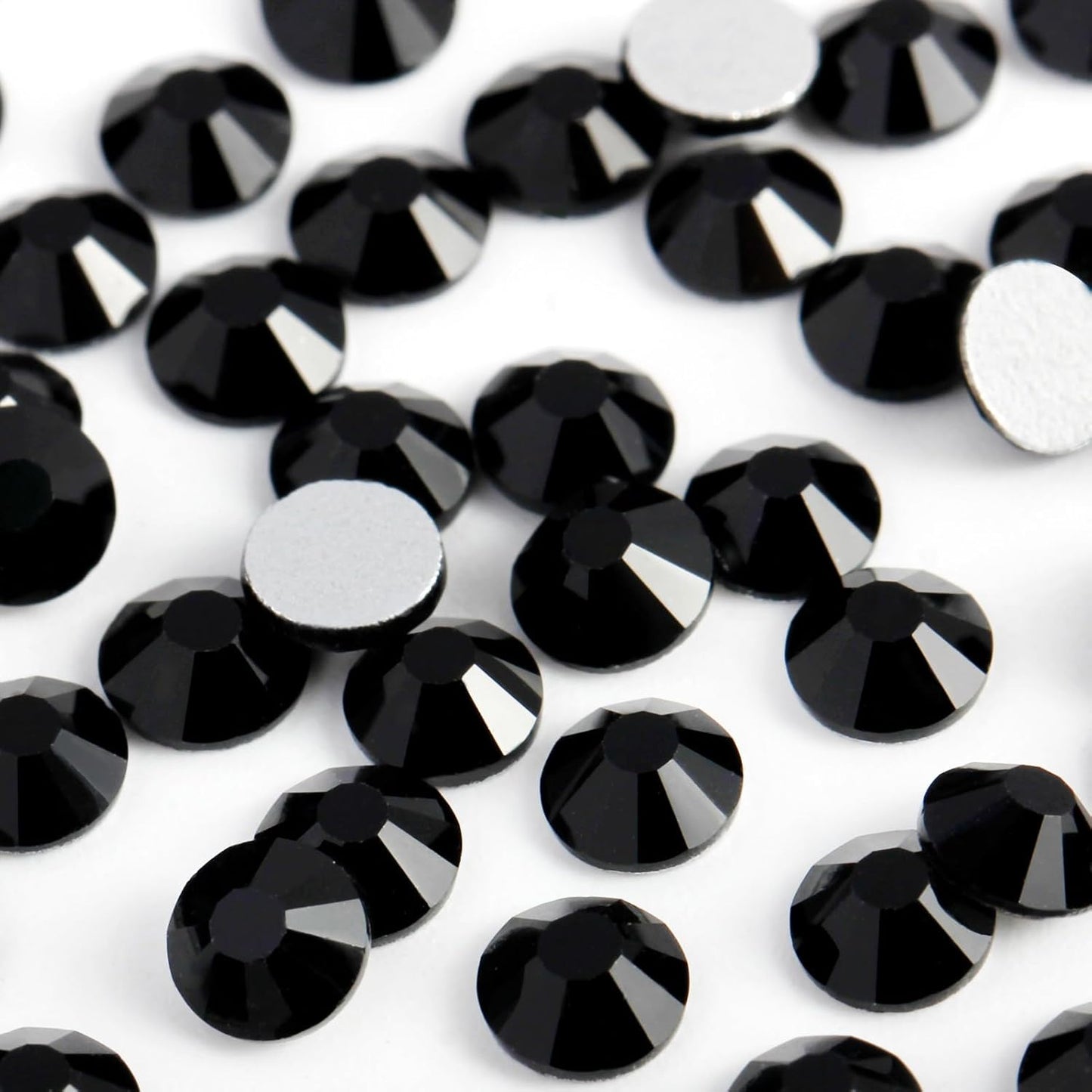 2000PCS SS20 Flatback Rhinestones | 12-Facet Diamond-Cut Glass Gems for Nail Art, Clothing, DIY Crafts |Glue-On Decoration Stones with Silver Backing(Jet Black)