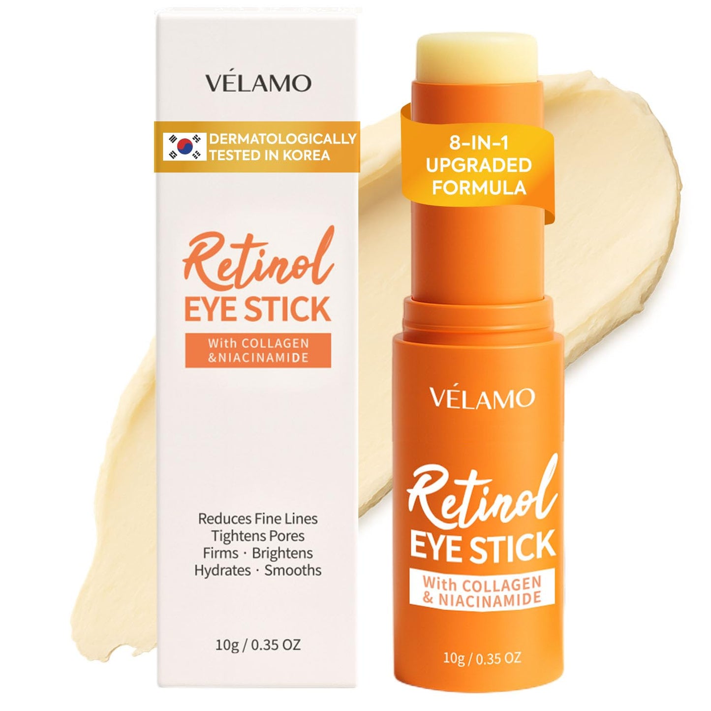 VELAMO ADVANCED Retinol Eye Balm Stick: Made in Korea, Travel Essentials, Upgraded 8-in-1 Formula with Collagen, Niacinamide & Peptides – Under Eye Cream for Dark Circles, Puffiness & Wrinkles 0.35oz