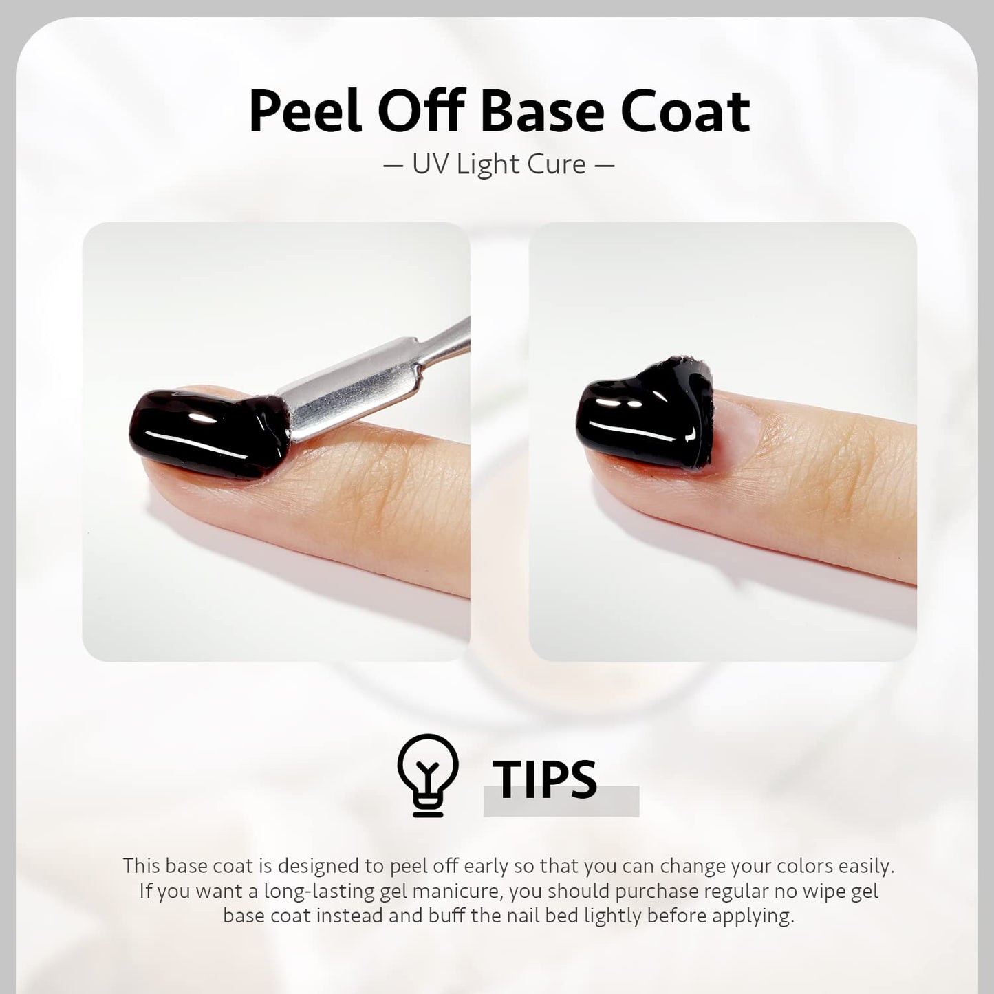 GAOY Peel Off Gel Base Coat for Gel Nail Polish, 16ml Peelable Clear Foundation for Use with UV LED Nail Lamp