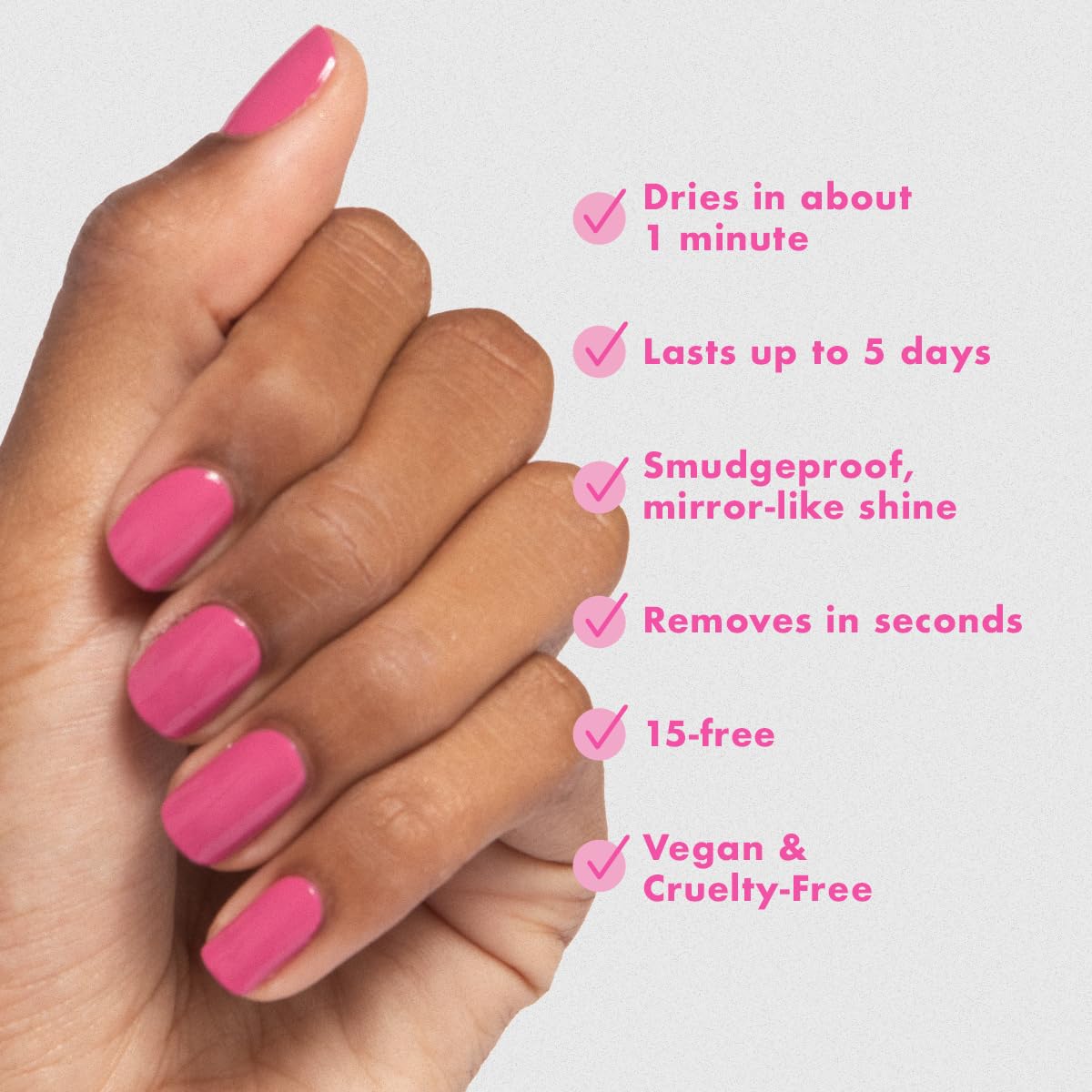 Olive & June Quick Dry Nail Polish | Instant Fast-Drying, Smudgeproof Color | 15-free, Vegan, Cruelty-Free Formula | Lasts up to 5 Days | Salon-Quality Manicure, Pedicure at Home | Prom Magenta Pink