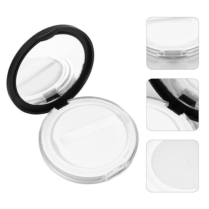 Loose Container 2pcs Loose Containers with Elasticated Net Sifter, Mirror and Puff 5g Loose Compact Case Case for DIY Makeup and Travel ( Black ) Travel Container