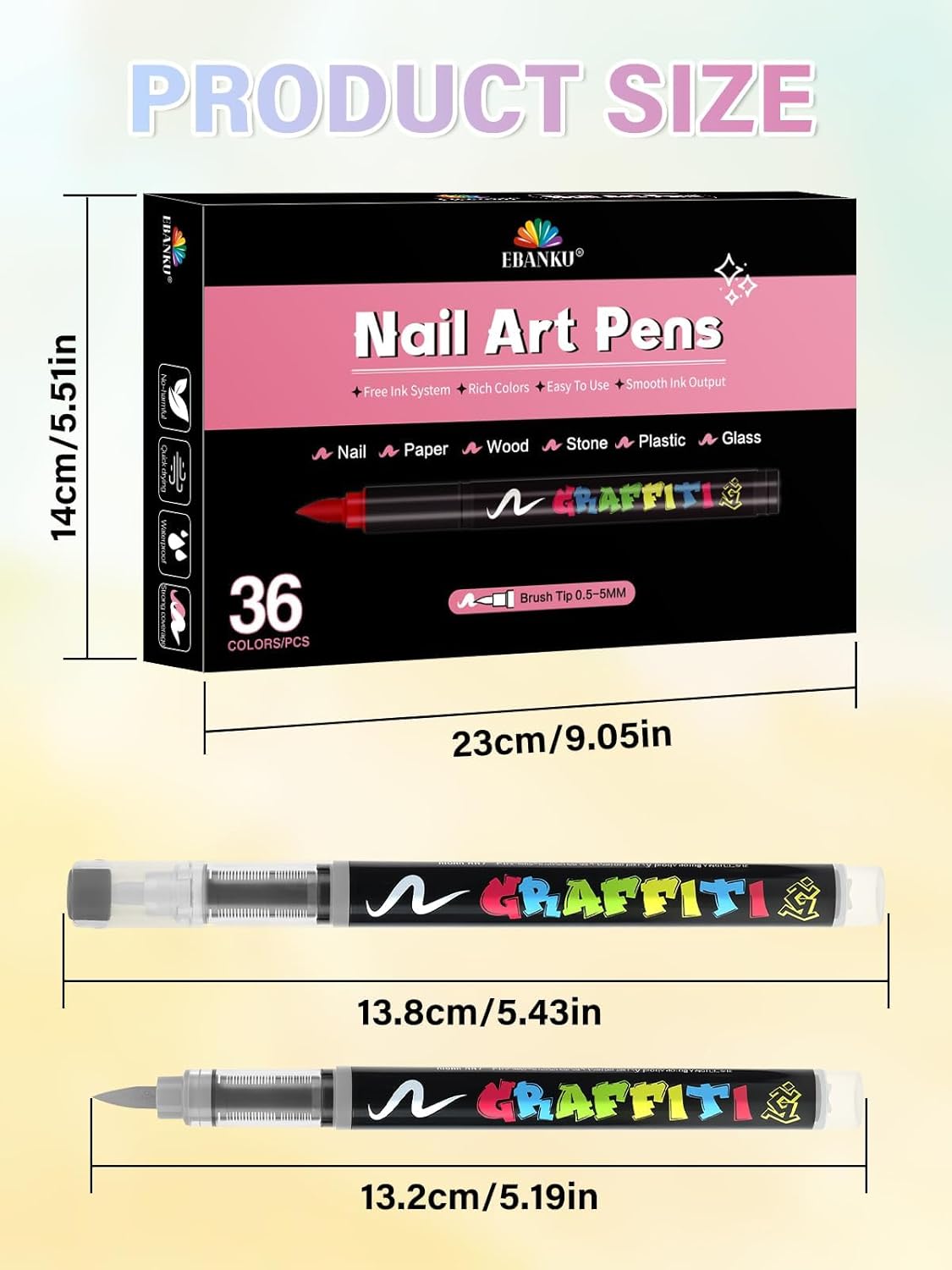 EBANKU 36 Colors Nail Art Pens Set, Quick Drying Nail Polish Pens 3D Soft-Tip Acrylic Paint Nail Pens for Nail Art, Nail Point Dotting Liner Pen Sets for Home & Salon Nail DIY Art Design Tools