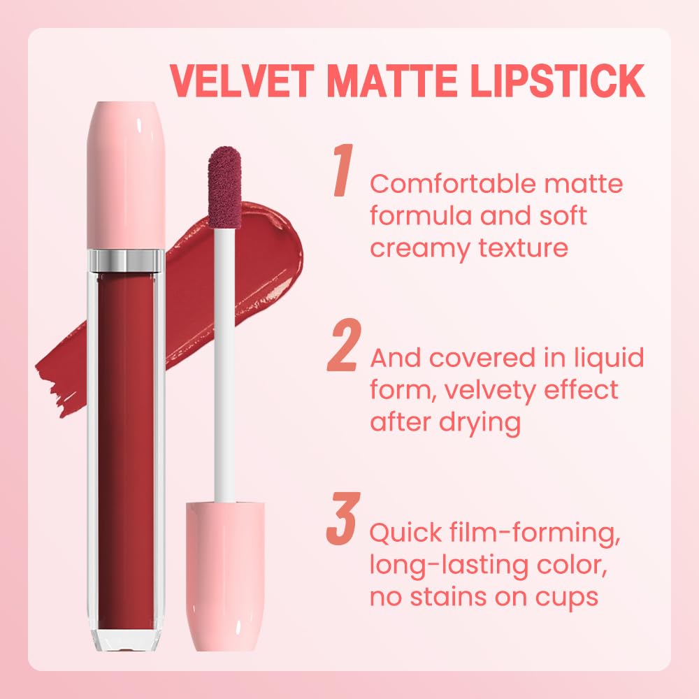 BINGBRUSH Super Matte Longwear No-Budge Stay On Smudge Proof Liquid Lipstick Long Lasting Makeup for Women,Highly Pigmented Color and Instant Shine, Cheeky