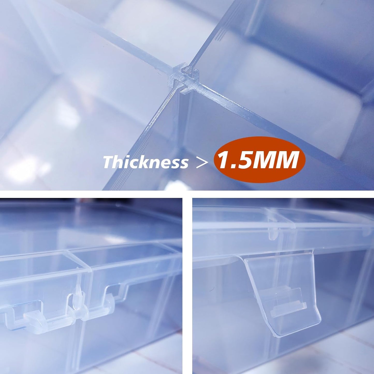 Large Clear 18 Grids Plastic Organizer Box Storage Containers with Lid with Removable Dividers for Jewelry,Bead Storage Organizer Box,Compartments Organizers