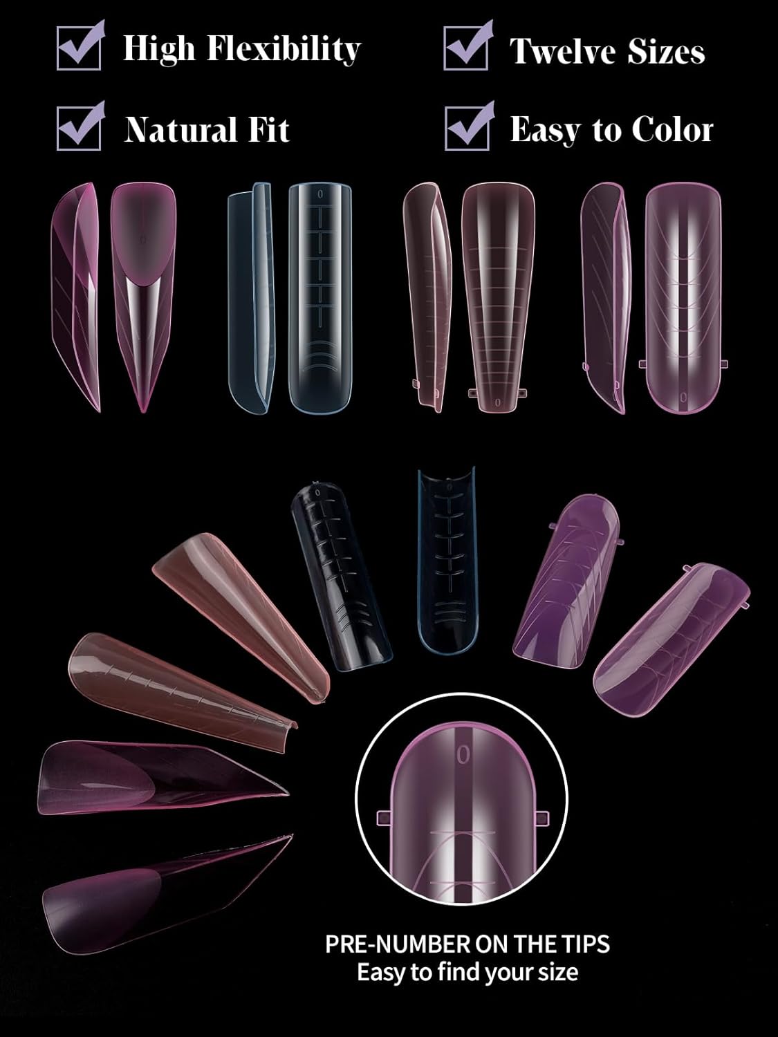 TOROKOM Dual Nail Forms for Poly Nail Gel, 4 Shapes Colorful Structure Poly Nail Gel Stiletto Square Nail Molds for Builder Gel Poly Extension Gel Nail Art Design Salon&DIY, 96 PCS