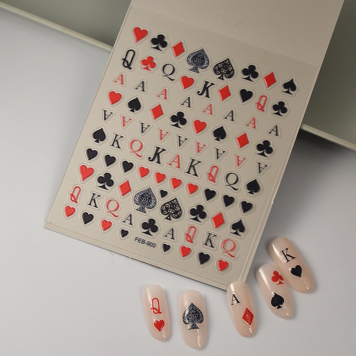 Poker Nail Stickers for Nail Art Palying Card Nail Decals Hearts Spades Clubs Diamonds Stickers for Nails Designs 3D Self Adhesive Nail Supplies & Decorations for Women Girls 1 Sheet