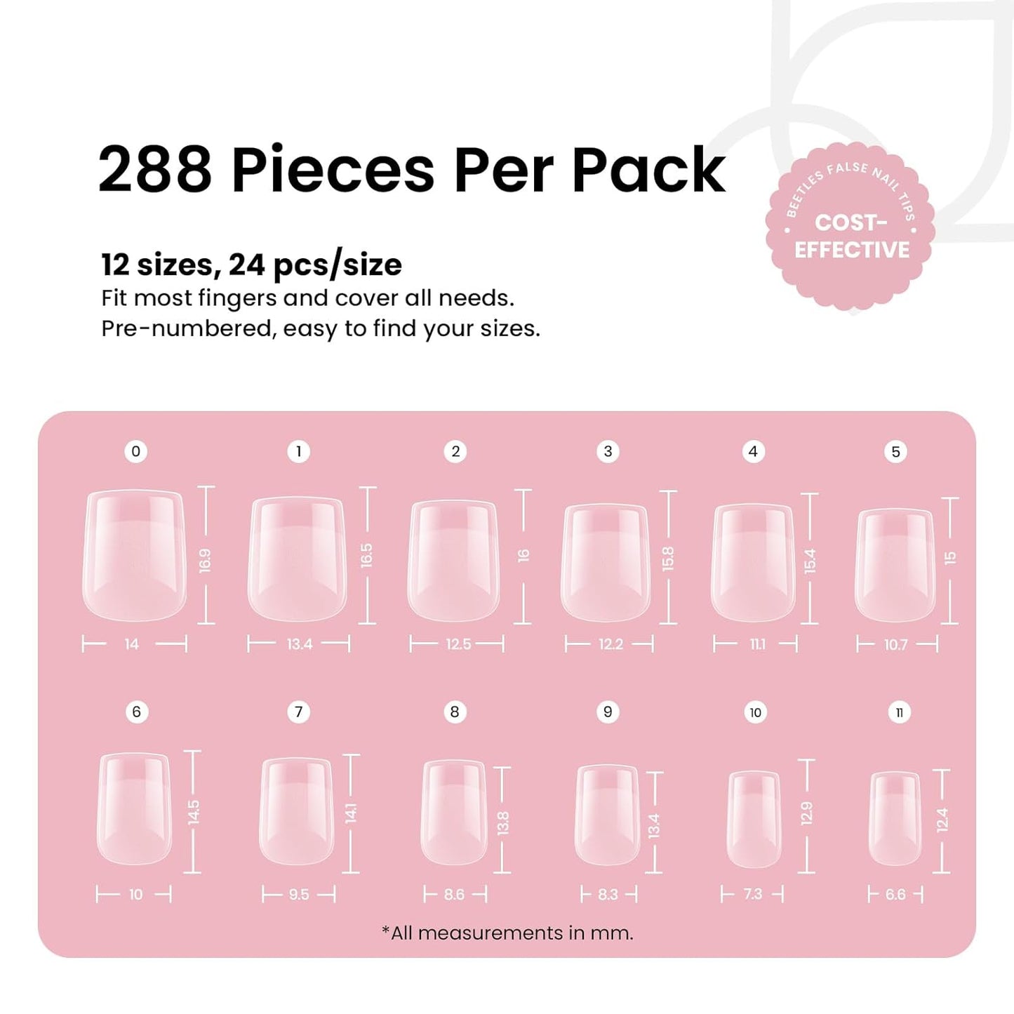 Beetles Gel Nail Tips 288Pcs Extra Short Square Etch-X Fake Nails Half Matte Press on Nail Tips Full Cover Nail Tips Gel Nail Polish Extensions Set Gifts for women