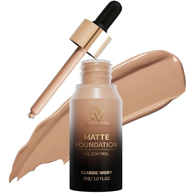 FV Full Coverage Liquid Foundation Makeup, Long Lasting Matte Foundation with Flawless Finish, Concealing & Minimizing Pores, Oil Control Waterproof for Oily Combination Skin, 1 Fl. Oz(Classic Ivory)