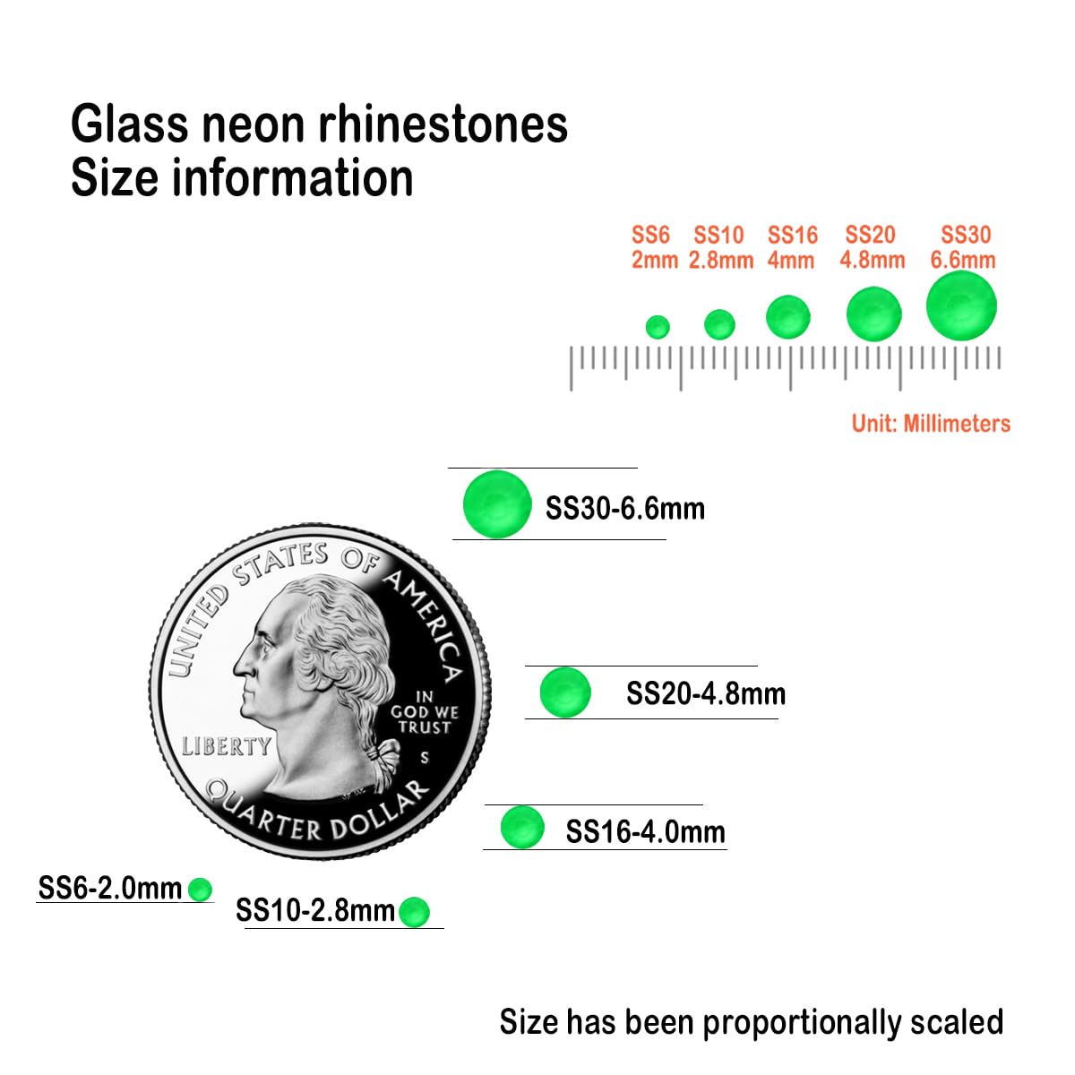 Flatback Glass Rhinestones,Bedazzler Gems 1440pcs Non Hotfix Crystal Rhinestones for Nail Charms Crafts Clothes Tumblers,Green Neon,SS20