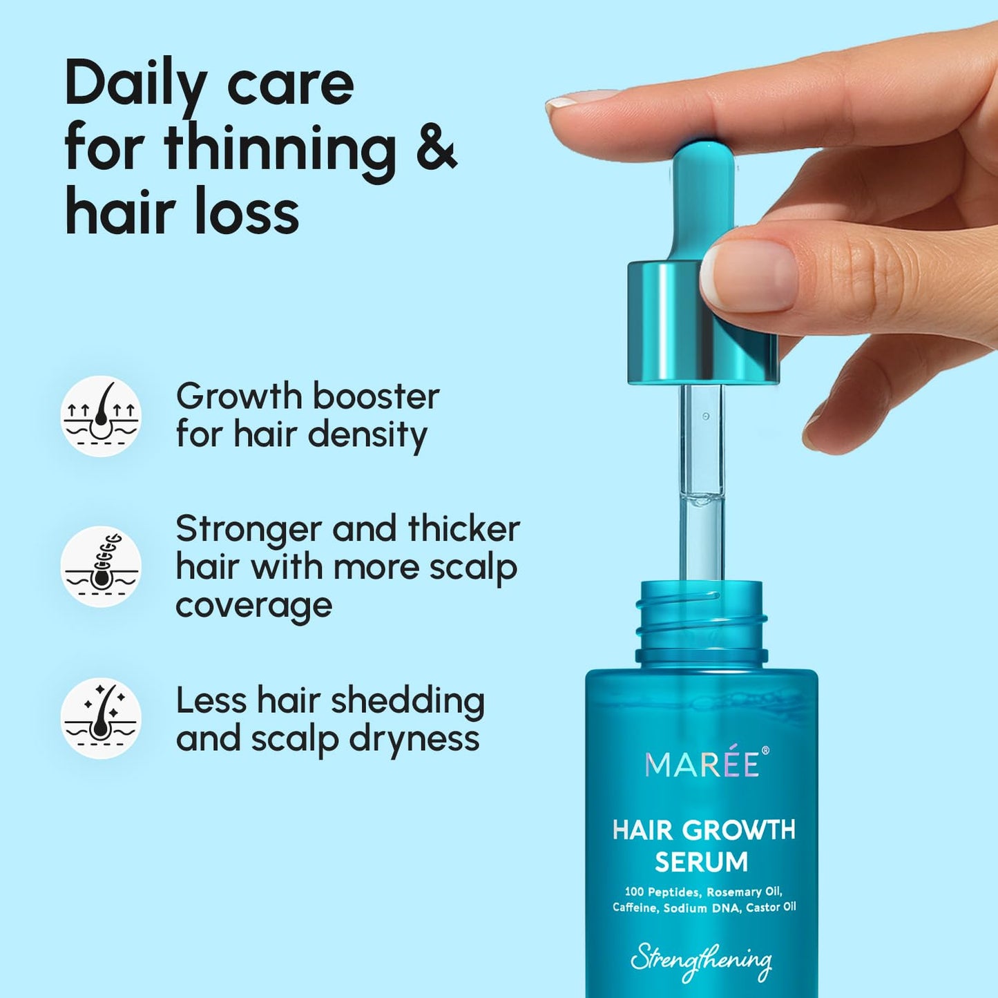 MAREE Hair Growth Serum - Caffeine Peptides Castor Rosemary Oil for Hair Growth - Products for Women & Men - Hair Oils for Hair Growth - Hair Regrowth Tonic - Scalp Serum - Suero Para El Cabello