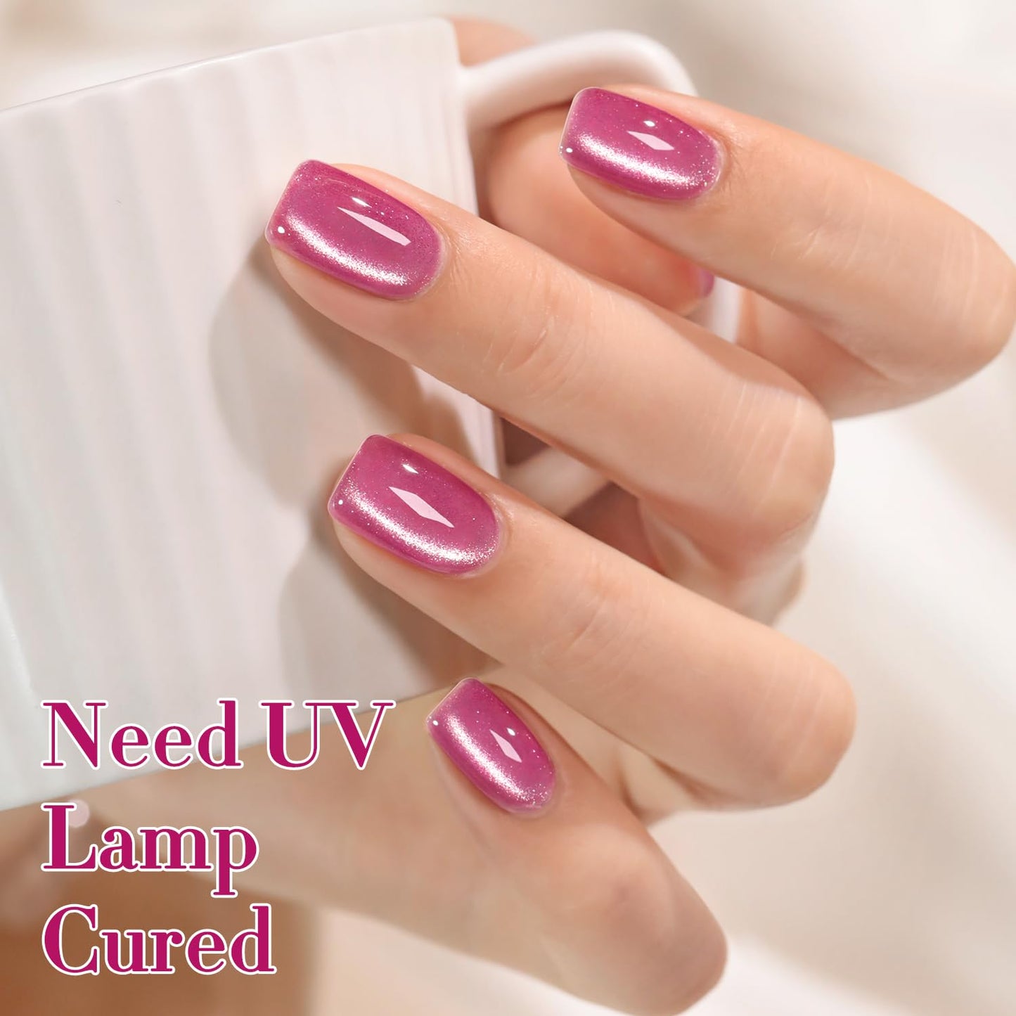 Double Rhythm Cat Eye Gel Polish with Magnet 15ML Holographic Glitter Shimmer Translucent Sheer Color Jelly Glass Magnetic Gel Polish Salon DIY at Home (Purple Pink-MC1043)