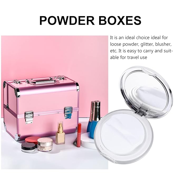 Powder Container 2pcs Loose Powder Containers with Elasticated Net Sifter, Mirror and Puff 5g Loose Powder Compact Case Case for DIY Makeup and Travel (Sliver) Powder Puff