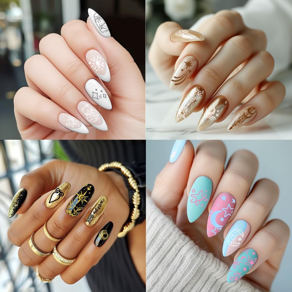 3Pcs Sun Moon Star Nail Stamping Plate Nail Stamping Templates French Tip Nail Art Stamp Plates Image Plate Stainless Steel DIY Reusable Tools for Manicure Printing