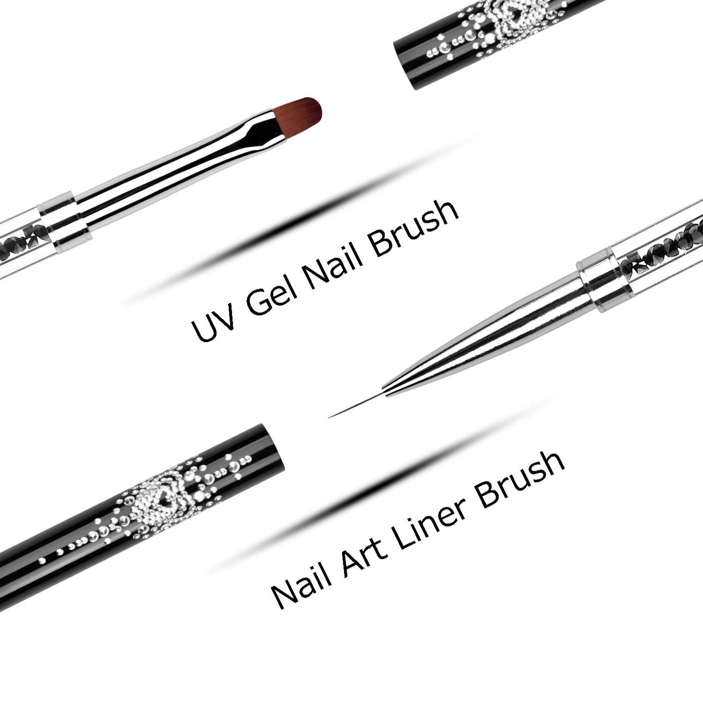 LEQ 1Pcs Dual-ended Nail Design Brush Rhinestone Handle UV Gel Nail Brush Professional Nail Art Tools
