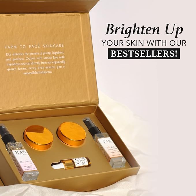 Quick Glow Kit, Hydrating Essence Toner, Exfoliating Face Cleanser, 24K Gold Face Elixir, Face Gel Serum, Face & Body Toner | Smoothens & Softens Skin, Deep Cleanser | Set of 5 - RAS LUXURY OILS