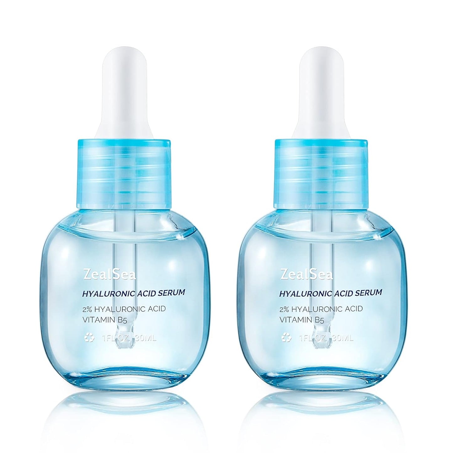 ZealSea Hyaluronic Acid Serum for Face, Hydrating Microneedling Serum, EWG Certified for Sensitive Skin, Vegan Fragrance Free Non-Comedogenic Absorb Quickly, Pure Hyaluronic Acid Anti-Aging 1 Oz*2