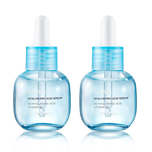 ZealSea Hyaluronic Acid Serum for Face, Hydrating Microneedling Serum, EWG Certified for Sensitive Skin, Vegan Fragrance Free Non-Comedogenic Absorb Quickly, Pure Hyaluronic Acid Anti-Aging 1 Oz*2