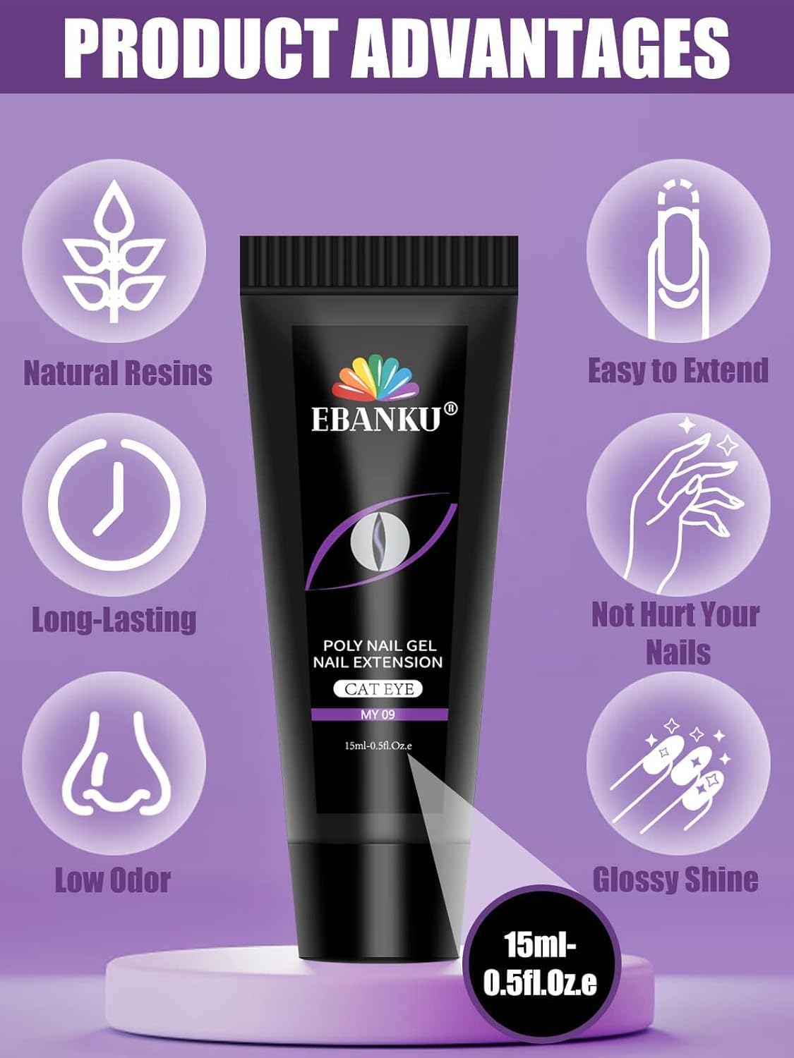 Poly Gel Nail Colors Kit EBANKU Poly Nails Extension Gel Cat Eye Glitter 6 Colors Nail Builder Gel Professional Nail Enhancement Kit for Women Popular Nail Art DIY Salon at Home