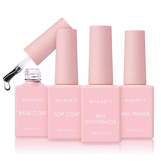 Makartt Gel Polish Top Coat & Base Coat Set with Acid Free Nail Primer and Prep Dehydrator(8ml)