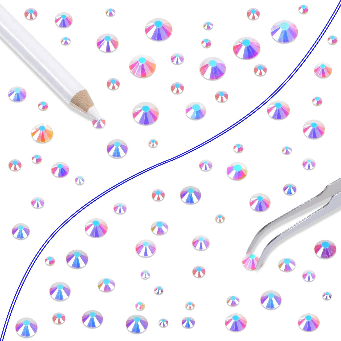 LPBeads 6000 Pieces Paradise Shine Non Hotfix Rhinestones 6 Sizes Round Crystal Glass Flat Back Rhinestones with Tweezers and Picking Pen for Nail Art Crafts Bags DIY