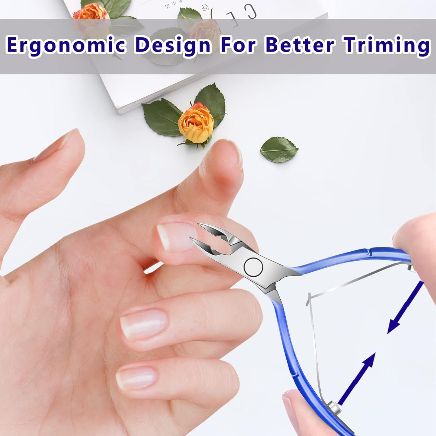 Cuticle Trimmer Cuticle Remover with Cuticle Pusher, XUNXMAS Professional Stainless Steel Durable Pedicure Manicure Tools Cutter Nipper Scissor Clipper for Fingernails and Toenails Dead Skin Blue