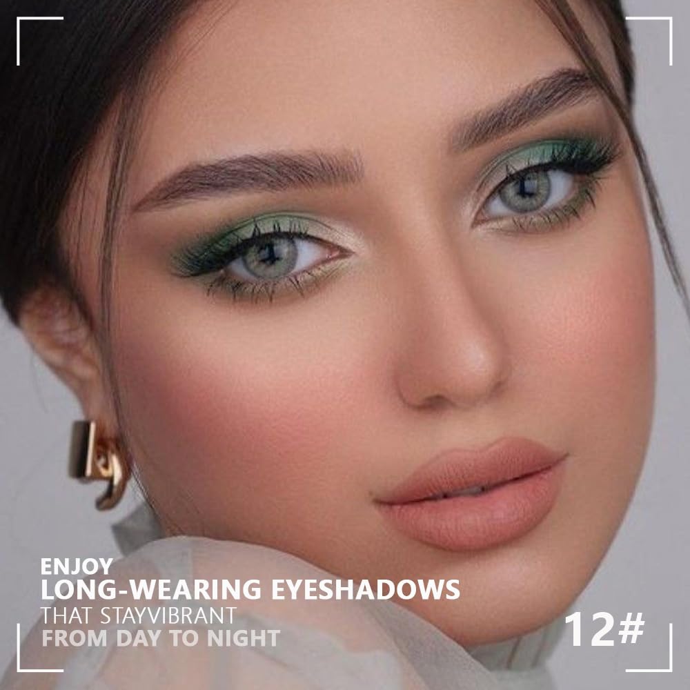 Kaely Powder Eyeshadow Quad, Matcha Green Matte Glitter Eyeshadow Palette Makeup, Neutral Eye Shadow Palette for Older Women Pigmented Waterproof, sombras para ojos, Blendable, Cruelty-free, 12