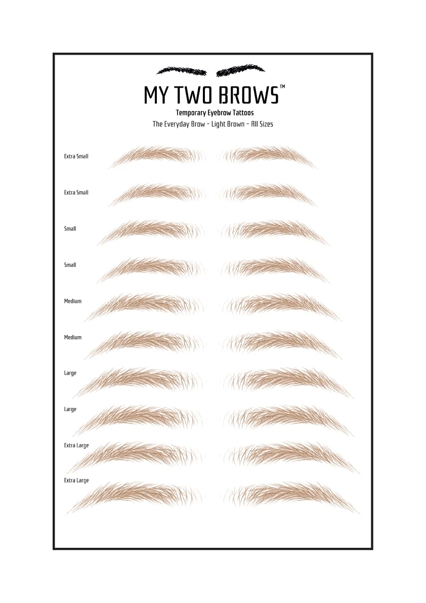 (10 pairs) Light Brown Temporary Eyebrow Tattoo - Extra Large Size - Waterproof & Smudgeproof - Everyday Brow Style Eyebrow Stickers - Sheet Lasts up to 30 Days - Won't Work on Existing Brows