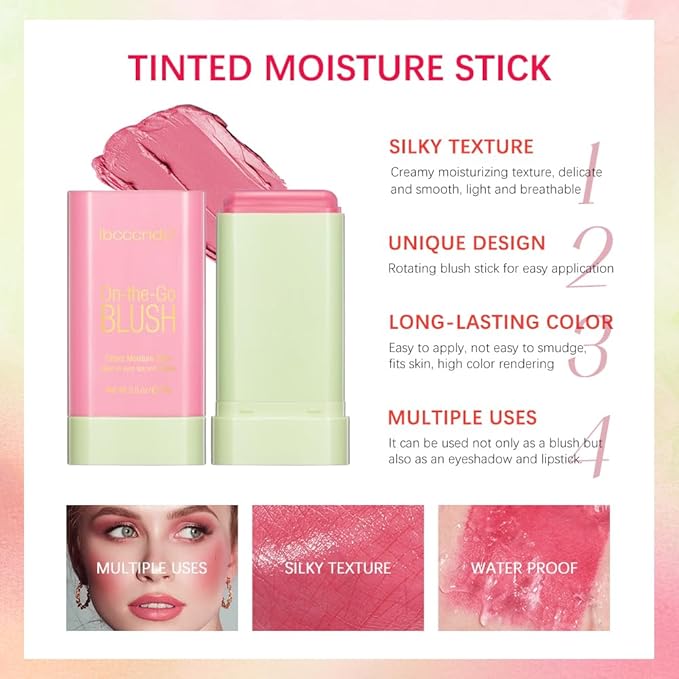 Soft Creamy Blush Stick, Multi-use Makeup Blush Stick for Cheeks and Lips Tint, Waterproof Solid Moisturizer Stick, Natural Smooth Blendable Matte Finish Face Blush Makeup,01 Shy Pink