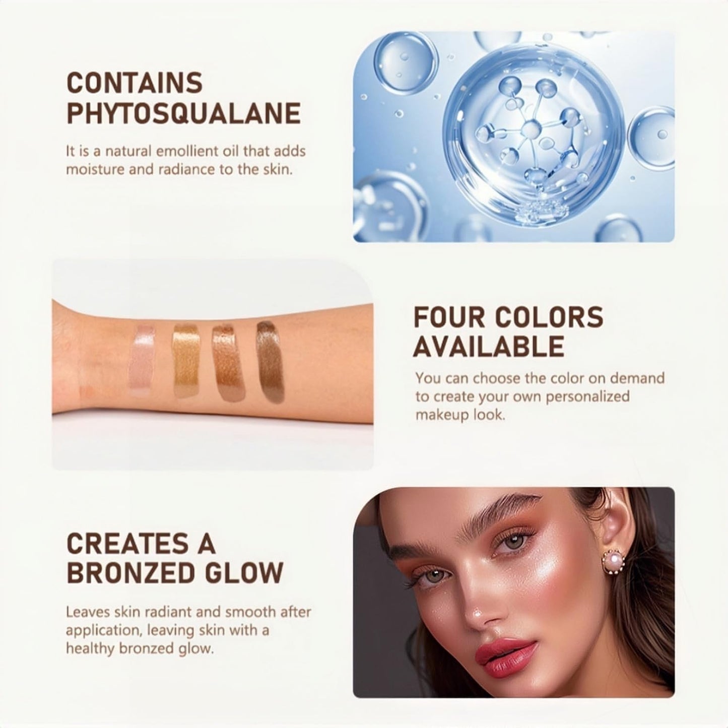 Liquid Highlighter 4 Colors Shimmer Glow Finish Face Highlighter Lightweight Waterproof Long Lasting Face Illuminator Highlight Illuminator for Face Cheek Eyes (Color 02)