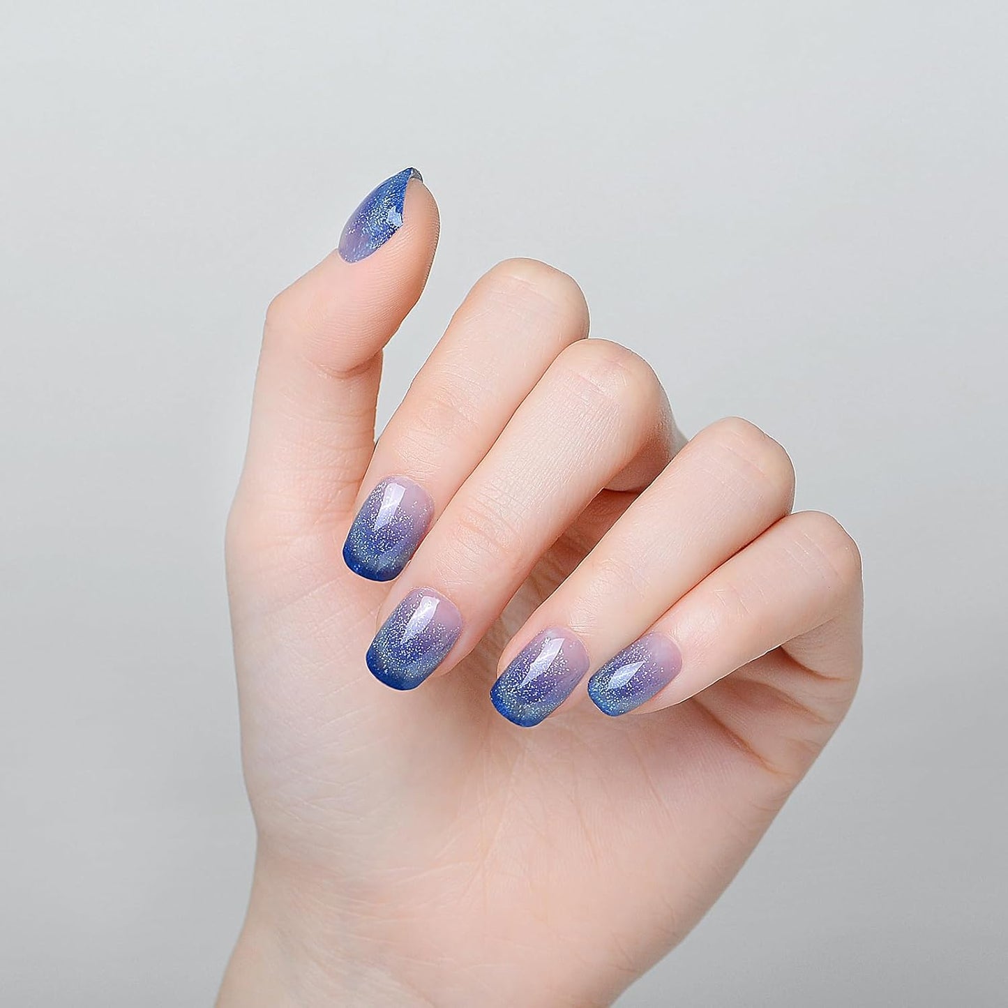 WOKOTO 1 Sheet Semi Cured Gel Nail Strips With Wood Stick, Nail File & Prepared Pads, 20 Tips Cat Eye French Semi Cured Nail Polish Strips, Harden With UV Light Gel Nail Wraps Stickers For Women