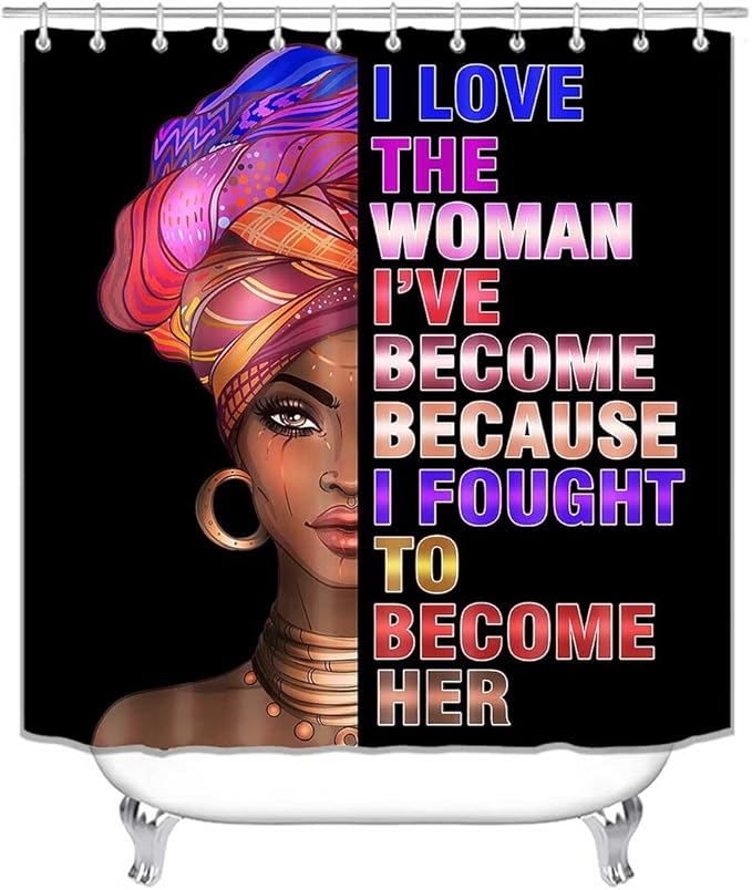 4PCS African American Shower Curtain Set, Black Shower Curtain, Black Girl Magic Afro Girl Black Pride Melanin Queen Black Women Bathroom Decor, Non-slip Bath Mat Inspirational Gifts for Women