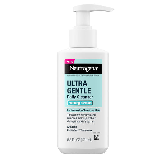 Neutrogena Ultra Gentle Foaming Facial Cleanser, Foaming Face Wash for Sensitive Skin, Gently Cleanses Away Dirt, Oil & Makeup Without Over Drying, Fragrance-Free, 5.8 fl. oz