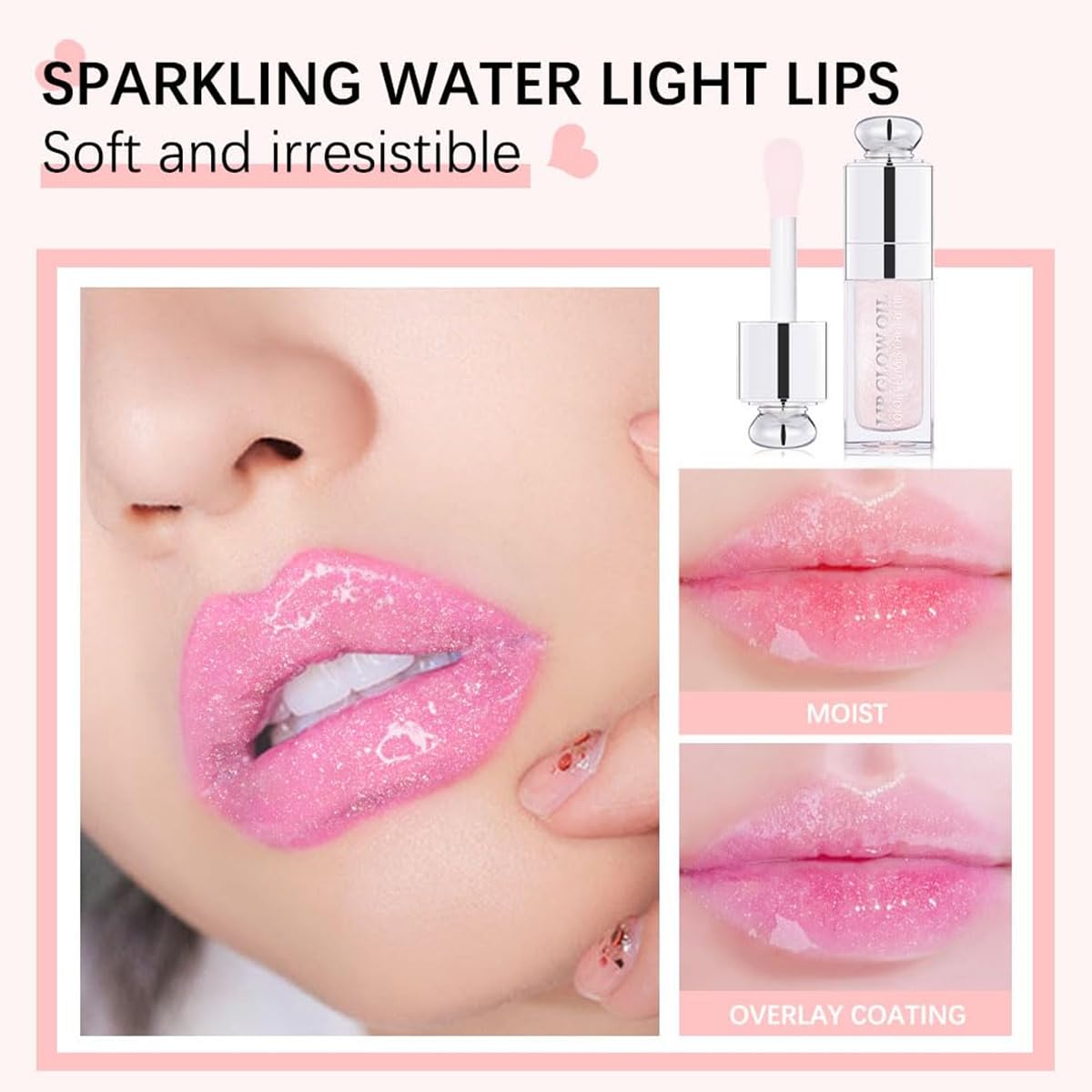 Hydrating Lip Glow Oil, Lip Oil Gloss Transparent Toot Tinted Nourishing Long Lasting Repairing Lightening Lip Lines (SAKURA) 0.2 OZ