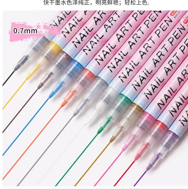 Nail Polish Pens Set, Nail Art Pens, Nail Pencil, DIY Drawing Painting Pen, for Nails DIY (12colors set B -0.7mm)