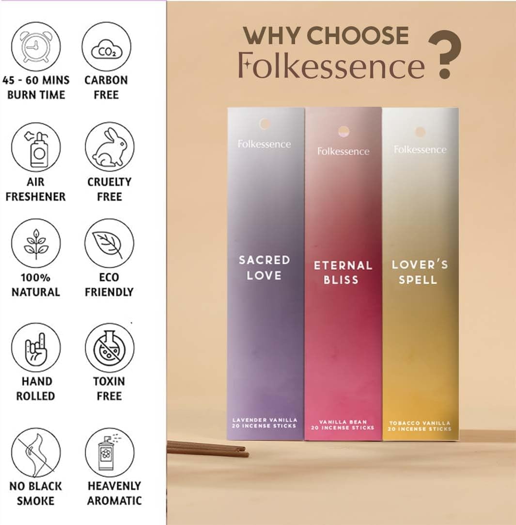 Folkulture Incense Sticks with Holder for Gift | Set of 6 (120 Fall Insence-Stick) | Organic Fall Scents with 45 Mins Burn Time | Vanilla Incense-Set | Lavender Incienso | Non Toxic Inscents-Sticks