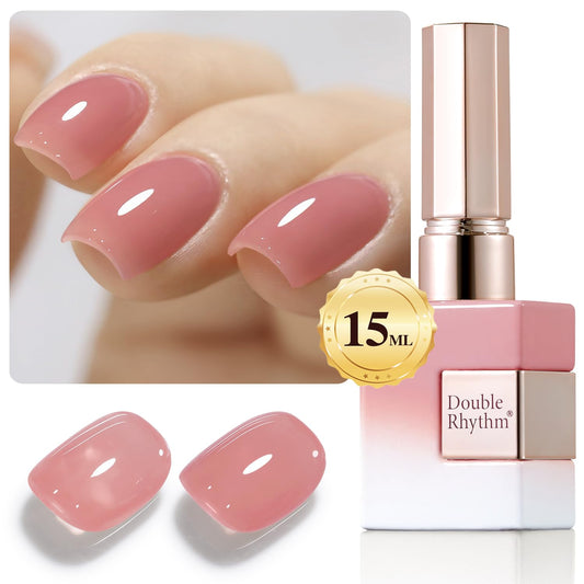 Double Rhythm Gel Polish Translucent Sheer Neutral Natural Light Milky Same Color Same Bottle 15ML Jelly Polish Art DIY at Home (Sheer Pink Nude-A1385)