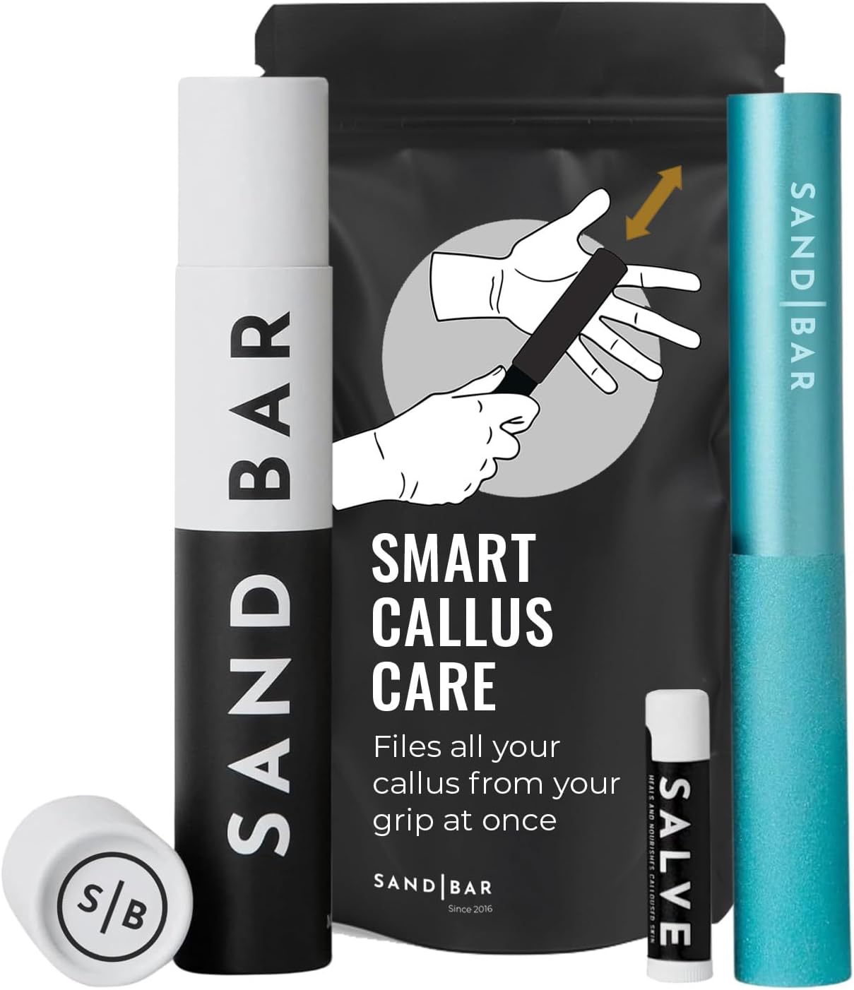 SandBar Callus Remover Tool, File for Hands, Durable Aluminum Tool Callus Shaver, Palm and Heel Dead Skin Removal, Includes Nourishing Salve, Ideal for Athletes, Climbers, and Gym Enthusiasts - Blue