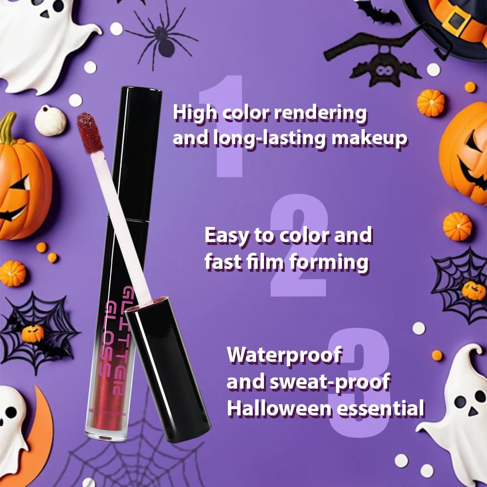 Red Purple Metallic Lipstick for Women,Glitter Sparkling Liquid Lipstick,Long Lasting Waterproof Lightweight Comfortable Non-Drying Bold Dark Lip Gloss for Gothic Stage Makeup,Vegan