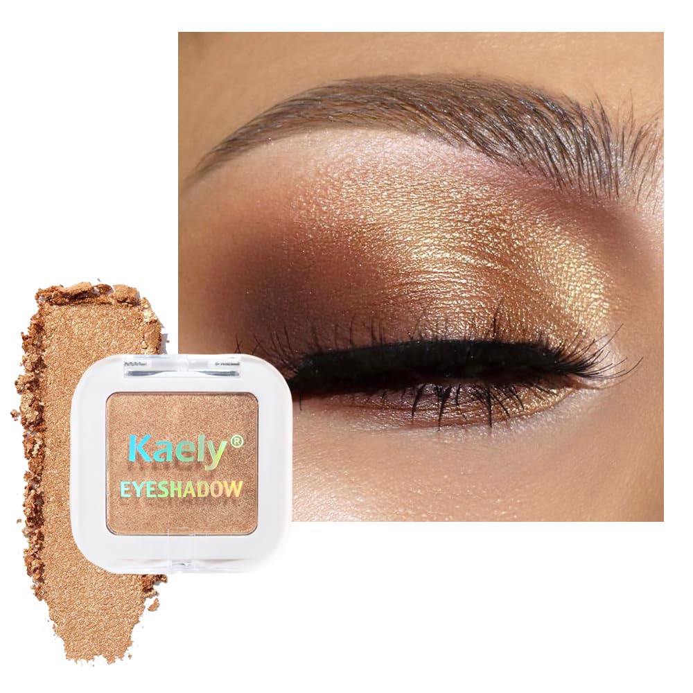 Kaely Pressed Single Eyeshadow Makeup, Golden Shimmer Highly Pigmented Monochrome Eye Shadow Palette, Waterproof Neutral Powder Mini Eyeshadow, sombras para ojos, Lightweight Blendable, 06