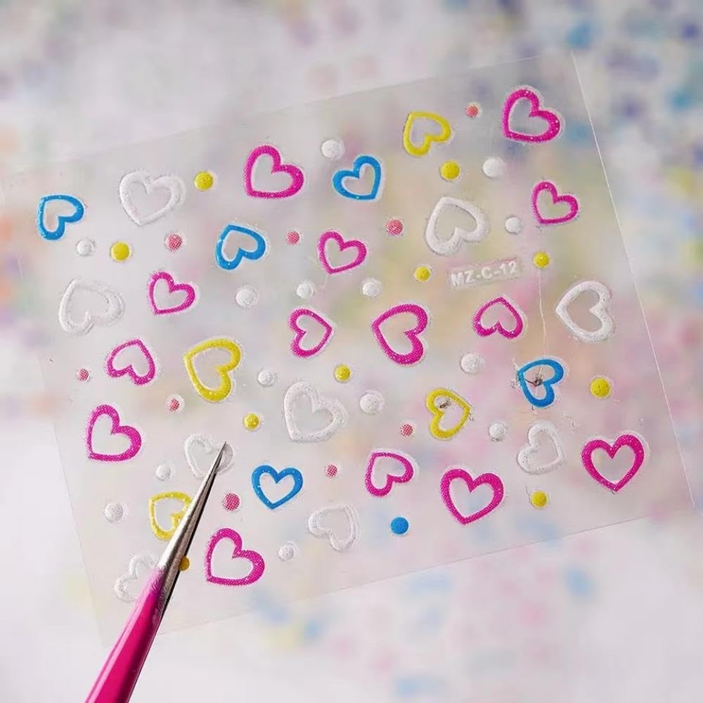 30 Sheets Colorful Flower Nail Stickers, Floral Decals Self-Adhesive Art Design With Heart, Leaf for Women Girls Manicure Decoration