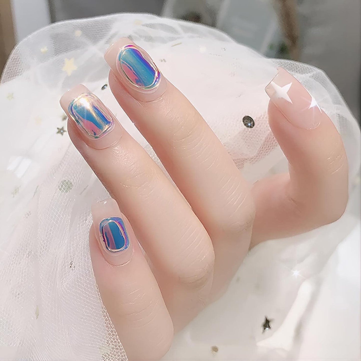 11 Sheets Aurora Nail Foil Stickers, Laser Glass Paper 3D Trendy Design Iridescent Cellophane Nail Art Decals, Holographic Film DIY Manicure Decoration Supplies Accessories for Women Girls