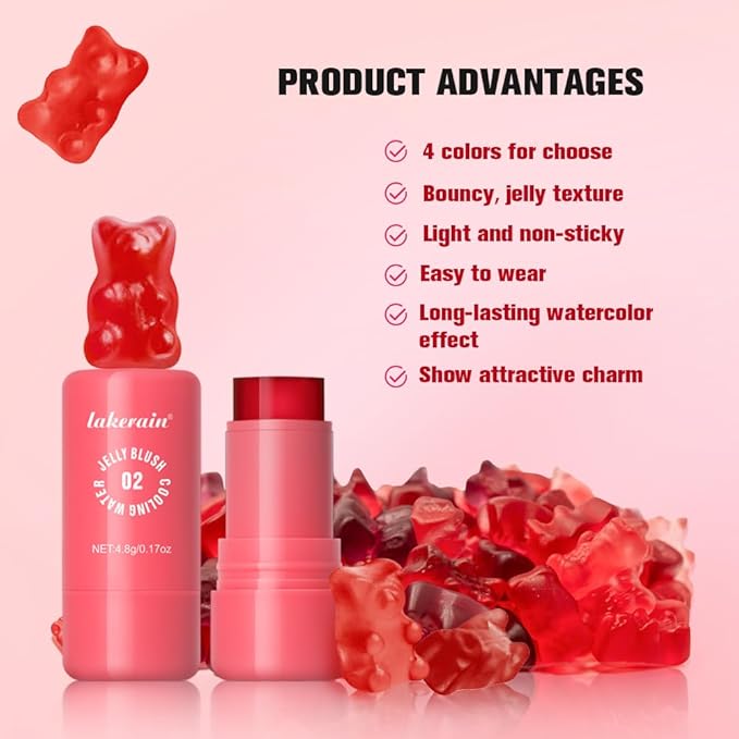 Jelly Cooling Blush Stick, Milk Water Tint, Clear Glossy Long Lasting Sheer Lip & Cheek Stain, Waterproof Light Non-Sticky Buildable Watercolor Finish-Vegan, Cruelty Free (#4 berry, 0.17oz)