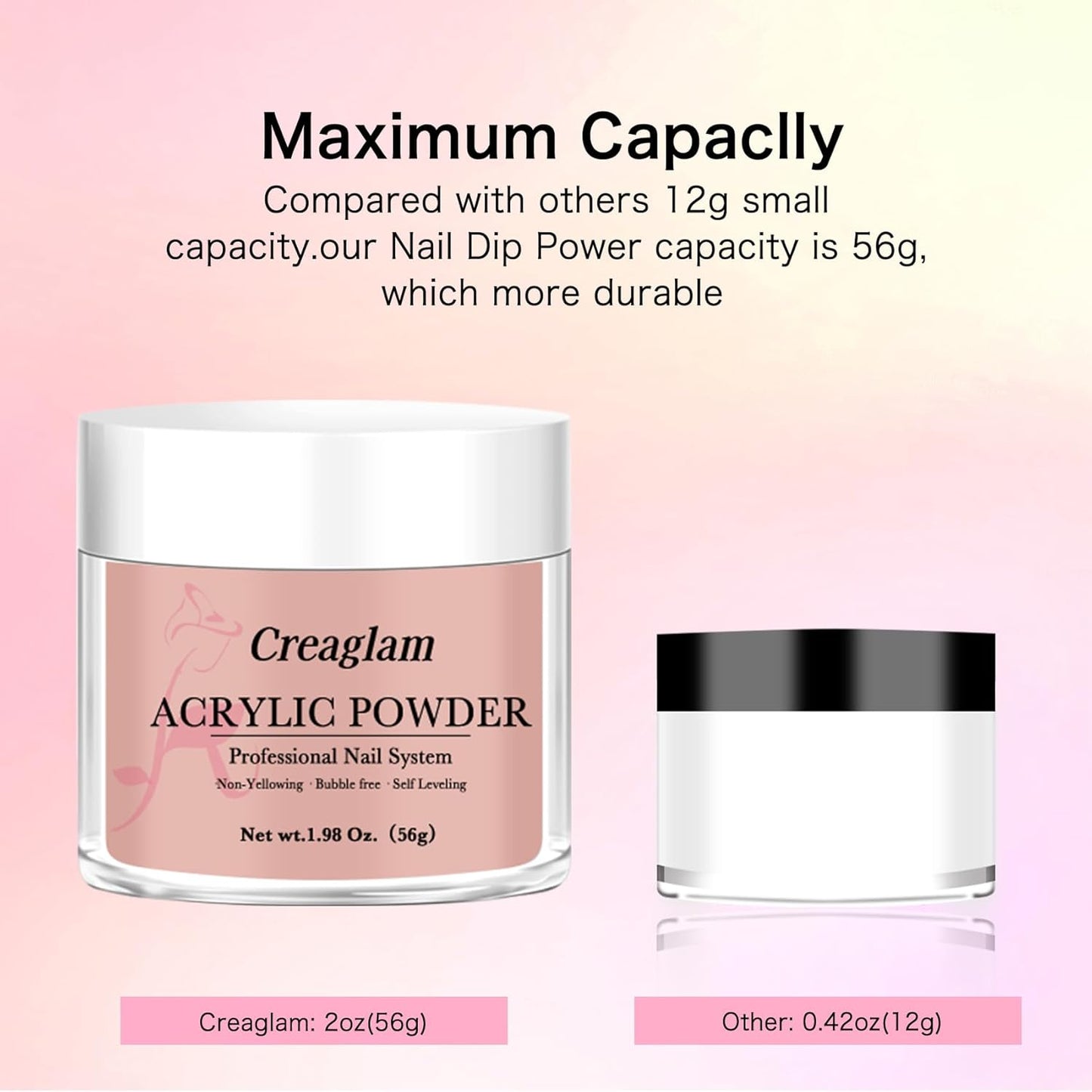 Acrylic Powder for Nail 56g: 2oz Peach Pink Acrylic Powder Large Capacity Professional for 3D Art Carving French Extension - DIY Nail Carving Long-Lasting No Needed Lamp