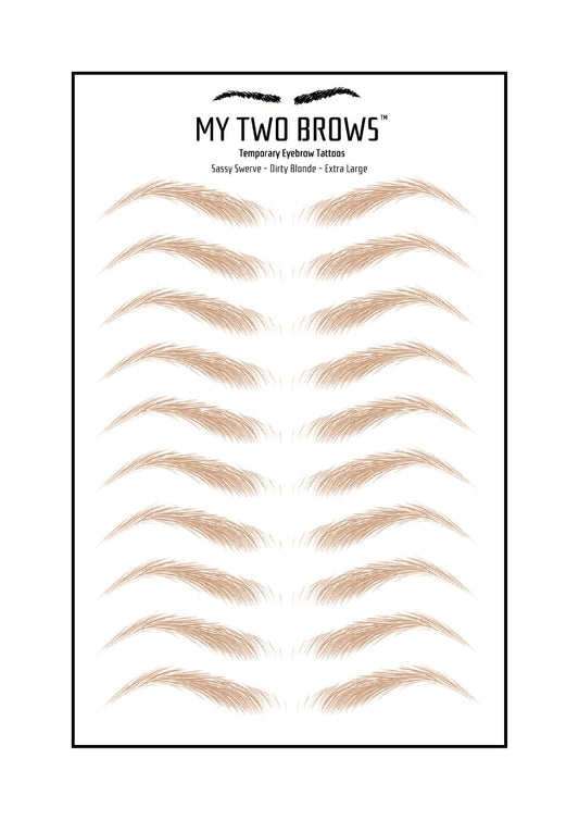 (10 pairs) Dirty Blonde Temporary Eyebrow Tattoo - Extra Large Size - Waterproof & Smudgeproof - Sassy Swerve Style Eyebrow Stickers - Sheet Lasts up to 30 Days - Won't Work on Existing Brows