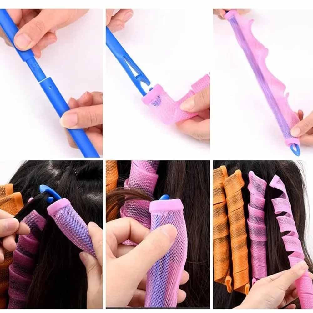 Heatless Hair Curling Set Magic No Heat Spiral Hair Curls Portable DIY Rollers Styling Kit Durable Beauty Makeup(20pcs*19.7in)